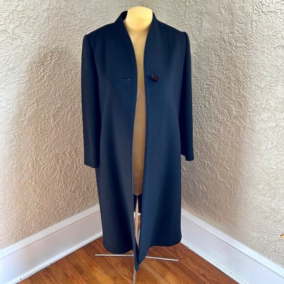Vintage 1960s Womans’ Alorna Black 100% Forstmann Fabrics Wool Long Overcoat - Picture 6 of 16